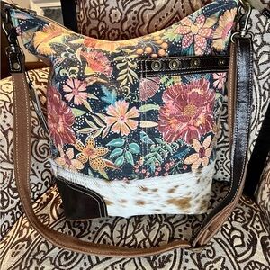New Myra Bag Floral Western Boho Cowhide Crossbody Cowgirl Leather Canvas Purse